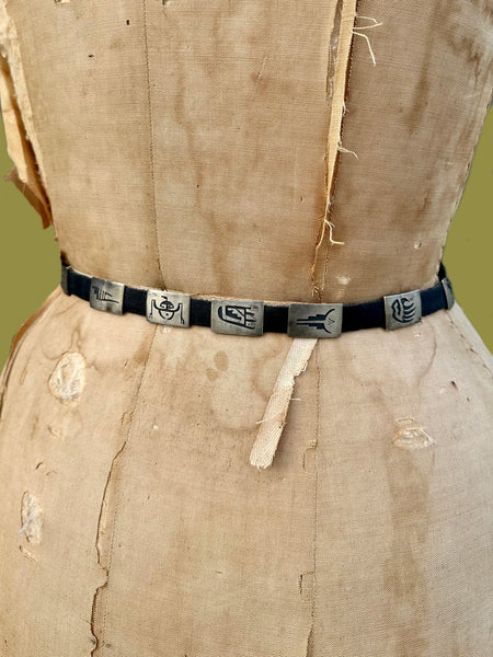 VINTAGE HOPI 40's Sterling Silver Concho Leather Belt JM24 • Sm. to Med.