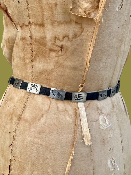 VINTAGE HOPI 40's Sterling Silver Concho Leather Belt JM24 • Sm. to Med.