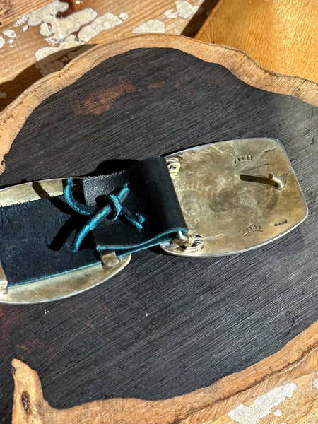 RILEY POLKEQUAPTEWA Hopi Sterling Silver Concho Leather Belt JM26