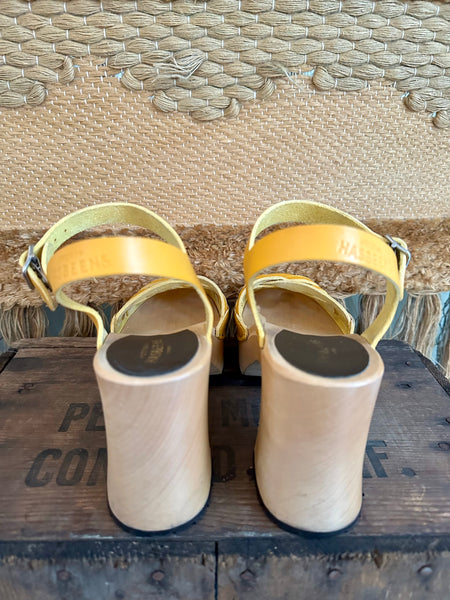 SWEDISH HASBEENS Yellow Wood Platforms • Women's Size 7