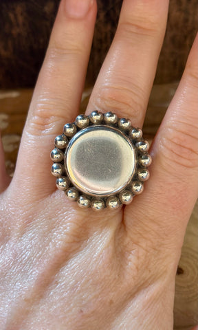 MEXICAN SILVER FLOWER Ring LC10 • Size 6 1/2 Adjustable