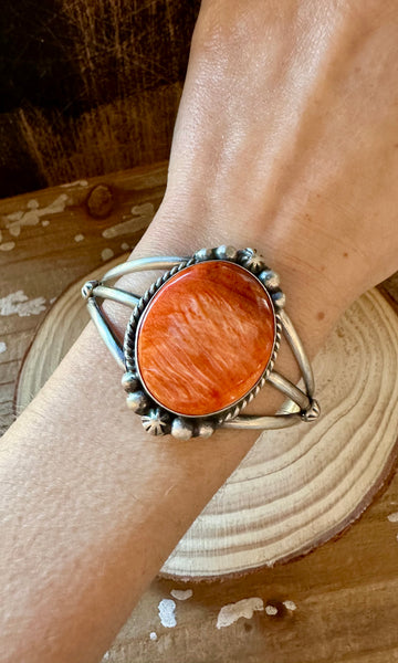 AUGUSTINE LARGO Navajo Spiny Oyster Sterling Silver Cuff 38g