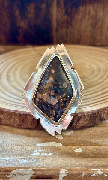 NAVAJO JASPER and Sterling Silver Statement Ring LS01 • Size 8