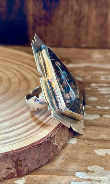 NAVAJO JASPER and Sterling Silver Statement Ring LS01 • Size 8