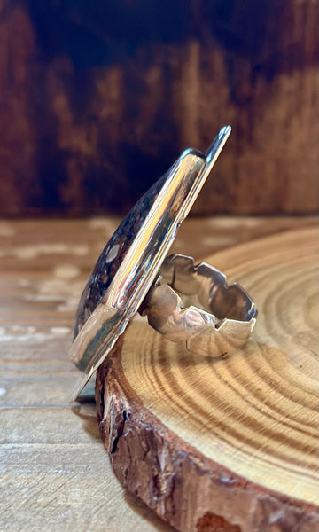 NAVAJO JASPER and Sterling Silver Statement Ring LS01 • Size 8