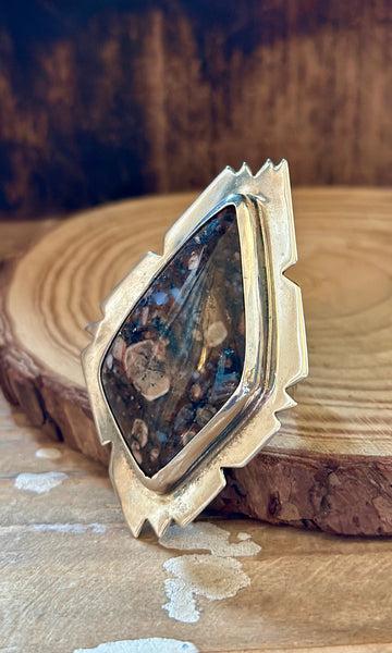 NAVAJO JASPER and Sterling Silver Statement Ring LS01 • Size 8