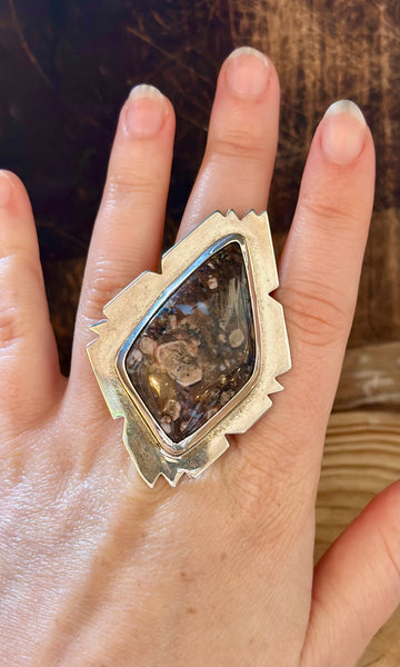 NAVAJO JASPER and Sterling Silver Statement Ring LS01 • Size 8