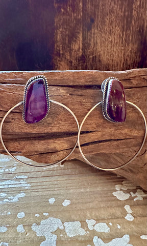 ELOUISE KEE PURPLE Spiney Oyster Sterling Silver Hoop Earrings