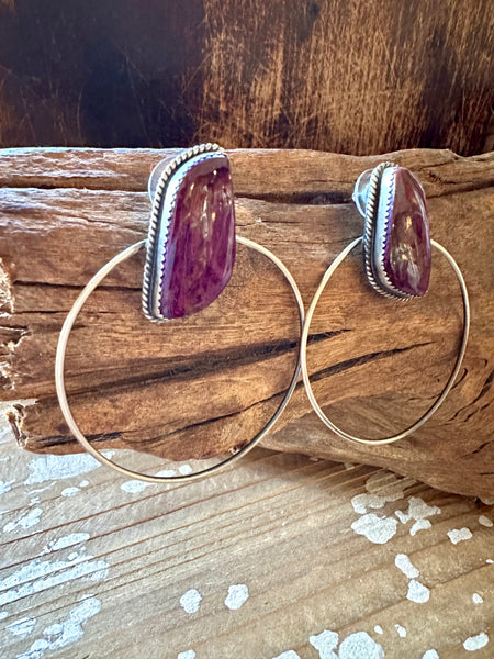 ELOUISE KEE PURPLE Spiney Oyster Sterling Silver Hoop Earrings