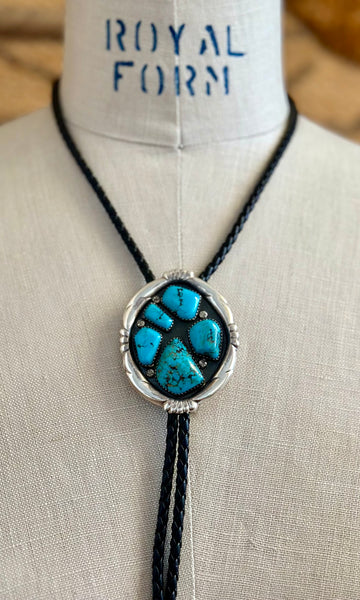 WILBUR IULE Zuni Turquoise Bolo Tie w/ Leather Cord
