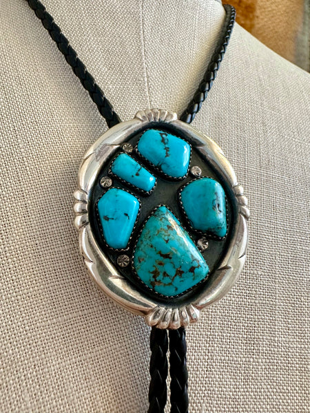 WILBUR IULE Zuni Turquoise Bolo Tie w/ Leather Cord