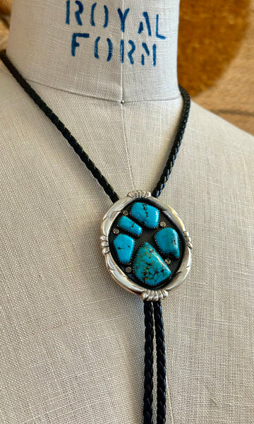 WILBUR IULE Zuni Turquoise Bolo Tie w/ Leather Cord