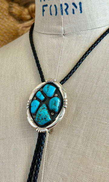 WILBUR IULE Zuni Turquoise Bolo Tie w/ Leather Cord