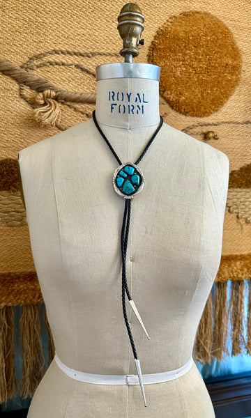 WILBUR IULE Zuni Turquoise Bolo Tie w/ Leather Cord