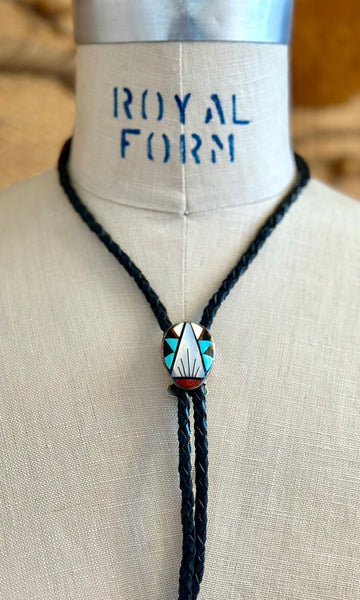 JOHN Q. BOWANNIE Zuni Bolo Tie w/ Leather Cord