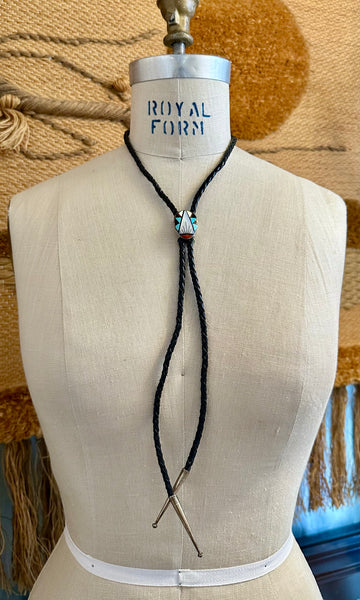 JOHN Q. BOWANNIE Zuni Bolo Tie w/ Leather Cord