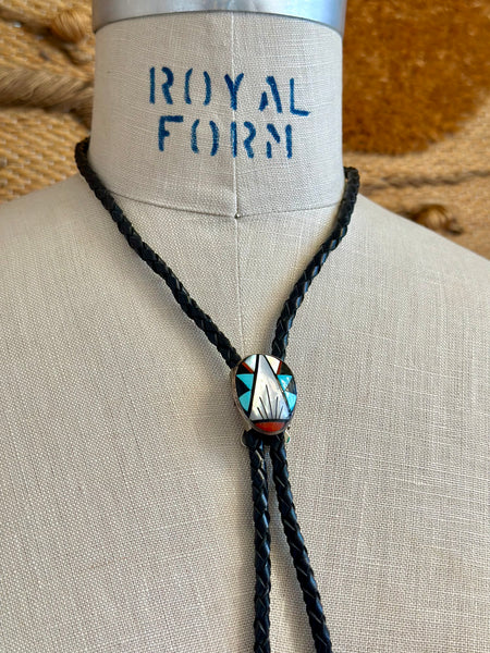 JOHN Q. BOWANNIE Zuni Bolo Tie w/ Leather Cord