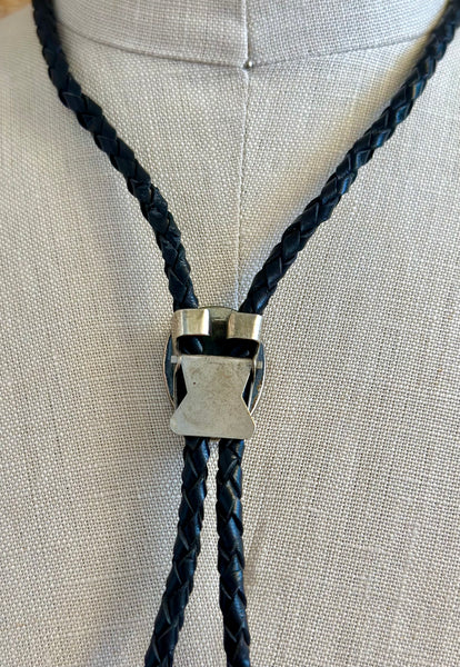 JOHN Q. BOWANNIE Zuni Bolo Tie w/ Leather Cord