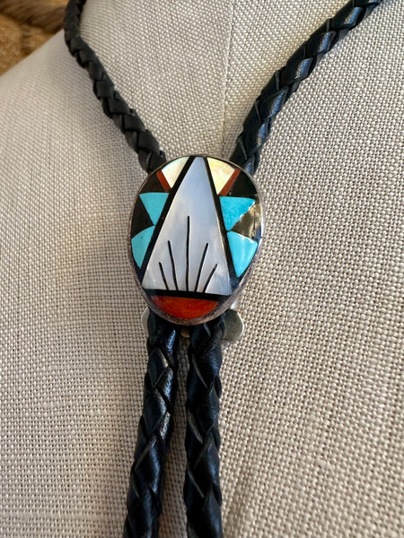 JOHN Q. BOWANNIE Zuni Bolo Tie w/ Leather Cord