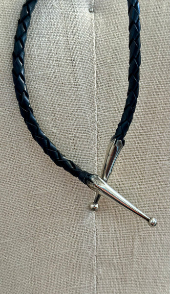 BENNETT PAT. PEND. Road Runner Sterling Silver Bolo Tie w/ Leather Cord