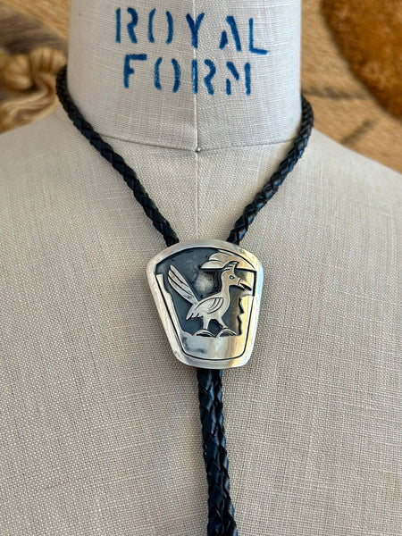 BENNETT PAT. PEND. Road Runner Sterling Silver Bolo Tie w/ Leather Cord