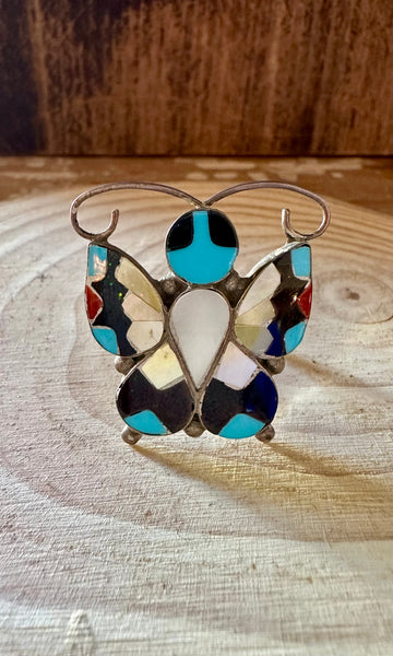 TAKING FLIGHT Allison Dishta Inlay Butterfly Zuni Ring • Size 9