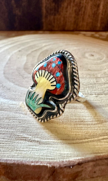 MUSHROOM FANTASY Micro Inlay Ring • Size 6 1/4, 7 1/4