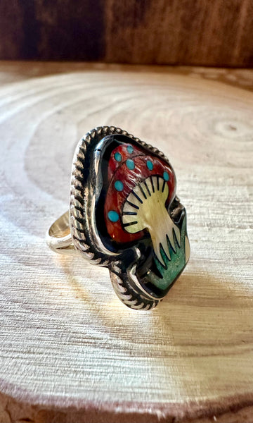 MUSHROOM FANTASY Micro Inlay Ring • Size 6 1/4, 7 1/4