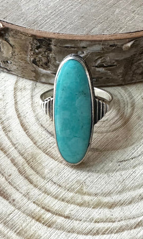 RIDE THE WAVE Navajo Turquoise and Sterling Silver Ring, size 7.5