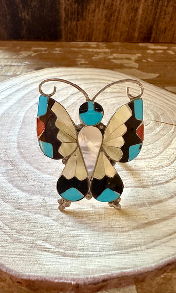 FLUTTERS Allison Dishta Inlay Large Butterfly Zuni Ring • Size 9