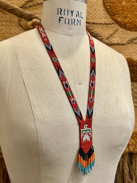 BEADED THUNDERBIRD Navajo Peyote Beading Necklace JM14