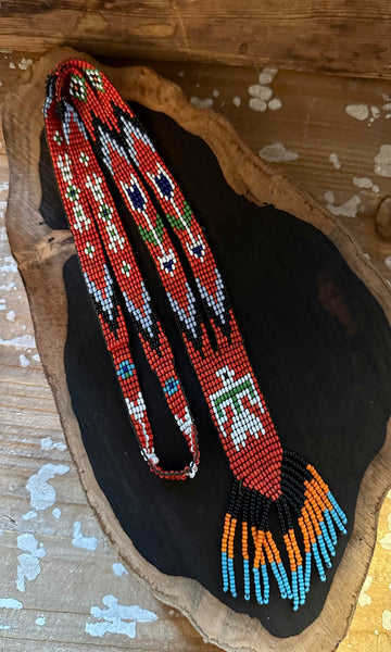 BEADED THUNDERBIRD Navajo Peyote Beading Necklace JM14