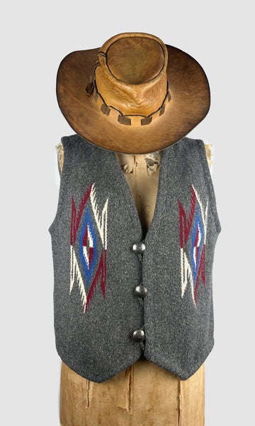 CHIMAYO Southwestern Hand Woven Wool Blanket Vest Ortega (?) • Mens Medium