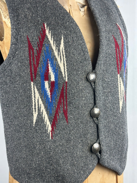 CHIMAYO Southwestern Hand Woven Wool Blanket Vest Ortega (?) • Mens Medium