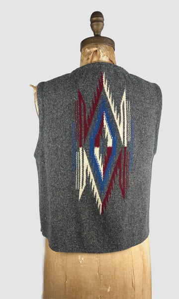 CHIMAYO Southwestern Hand Woven Wool Blanket Vest Ortega (?) • Mens Medium