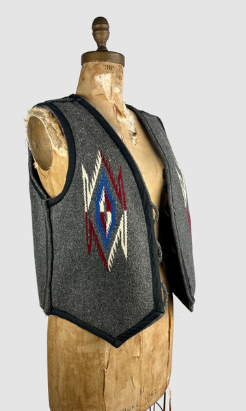 CHIMAYO Southwestern Hand Woven Wool Blanket Vest Ortega (?) • Mens Medium