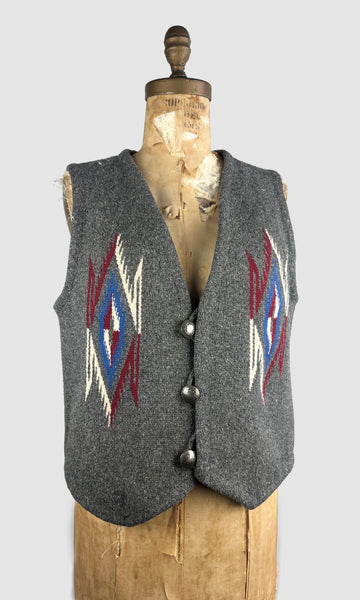 CHIMAYO Southwestern Hand Woven Wool Blanket Vest Ortega (?) • Mens Medium
