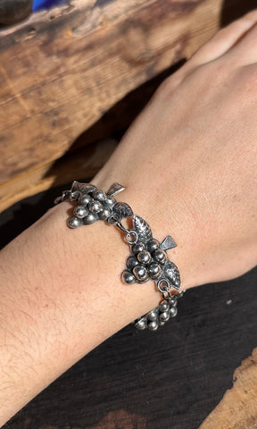 SILVER GRAPES Mexican Sterling Silver Chain Link Bracelet LSC•08