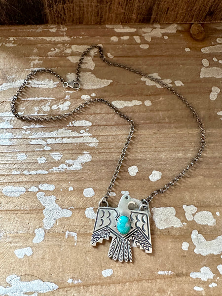 THUNDERBIRD Native Sterling Silver & Turquoise Necklace Pendant • 18g