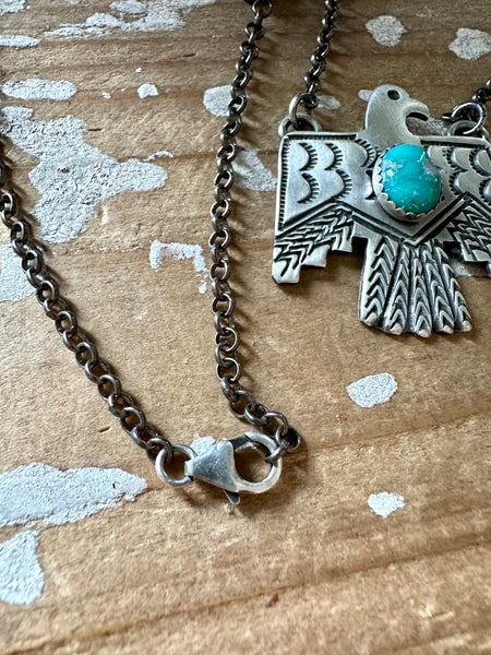 THUNDERBIRD Native Sterling Silver & Turquoise Necklace Pendant • 18g