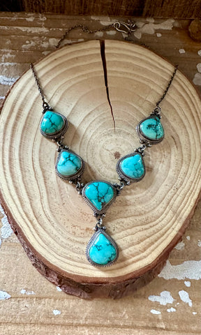 VINTAGE TIBETAN TURQUOISE and Silver Necklace • 30g