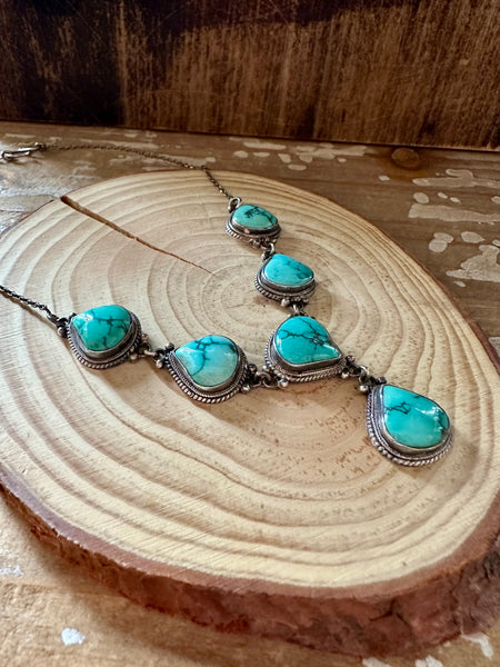 VINTAGE TIBETAN TURQUOISE and Silver Necklace • 30g