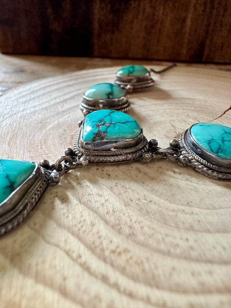 VINTAGE TIBETAN TURQUOISE and Silver Necklace • 30g