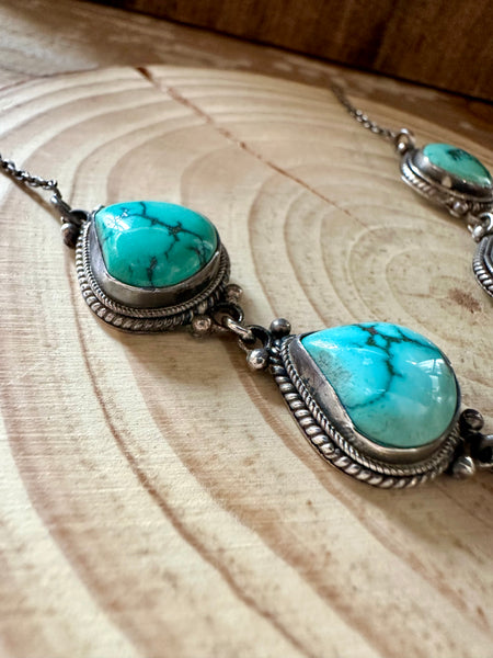 VINTAGE TIBETAN TURQUOISE and Silver Necklace • 30g