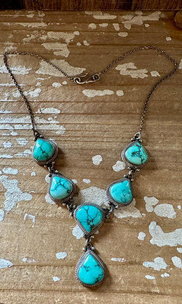 VINTAGE TIBETAN TURQUOISE and Silver Necklace • 30g