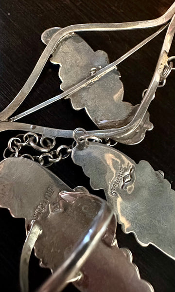 SILVER TIGERS EYE Turquoise Hand Chain Ring & Cuff • Ring Size 8.5