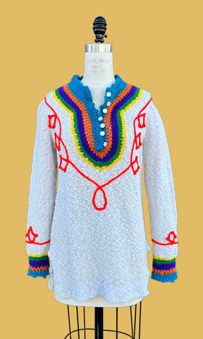 RAINBOW KNIT 70s Long Sleeve Top • Med. to Lg.