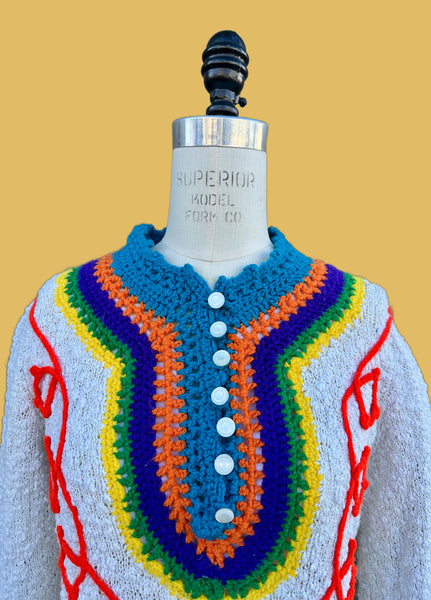 RAINBOW KNIT 70s Long Sleeve Top • Med. to Lg.