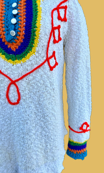 RAINBOW KNIT 70s Long Sleeve Top • Med. to Lg.