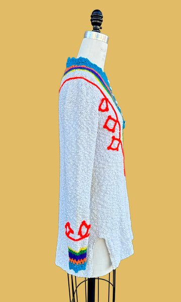 RAINBOW KNIT 70s Long Sleeve Top • Med. to Lg.